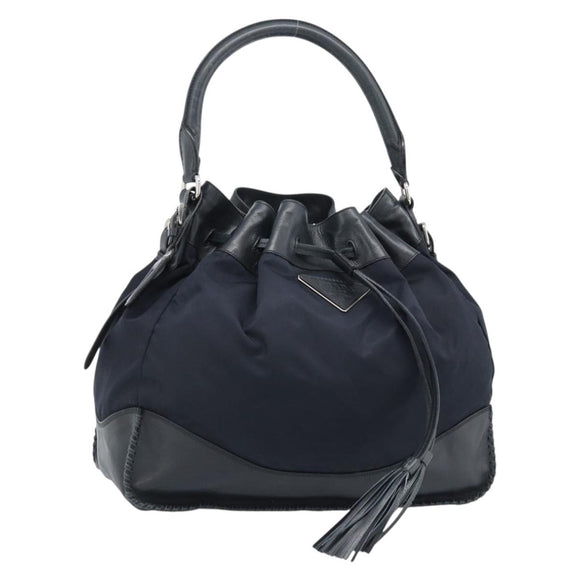 PRADA Umhängetasche Nylon Leder Schwarz Silber Auth 182816V