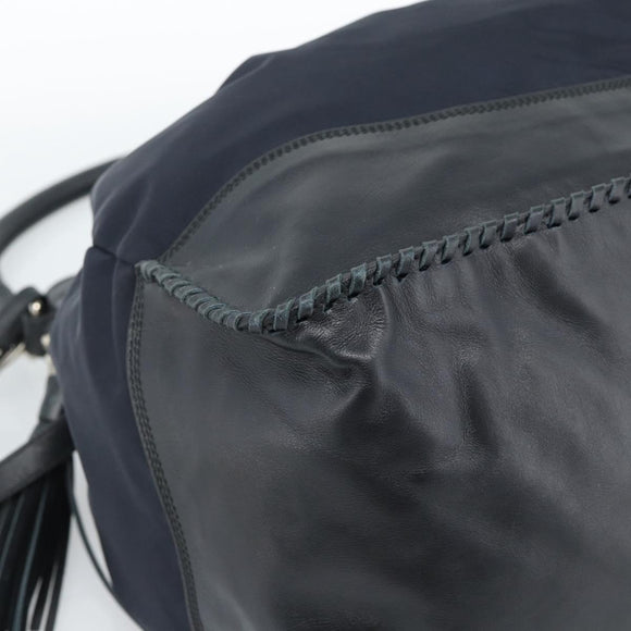PRADA Umhängetasche Nylon Leder Schwarz Silber Auth 182816V