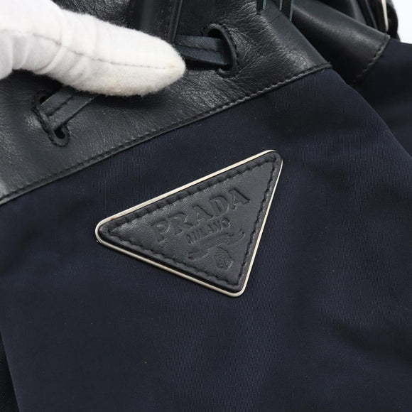 PRADA Umhängetasche Nylon Leder Schwarz Silber Auth 182816V