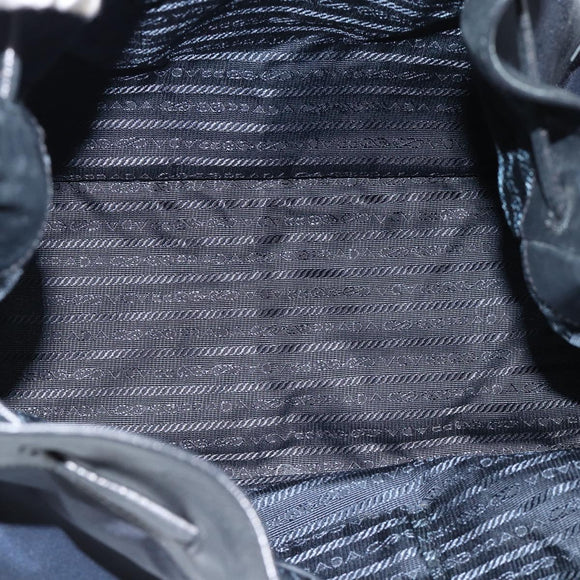 PRADA Umhängetasche Nylon Leder Schwarz Silber Auth 182816V