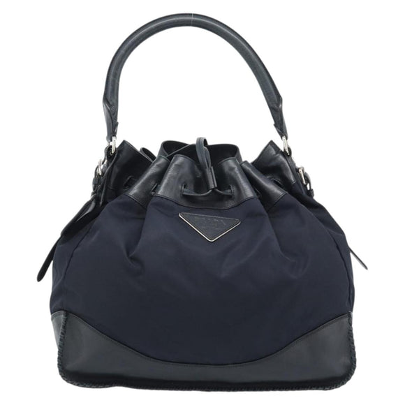PRADA Umhängetasche Nylon Leder Schwarz Silber Auth 182816V