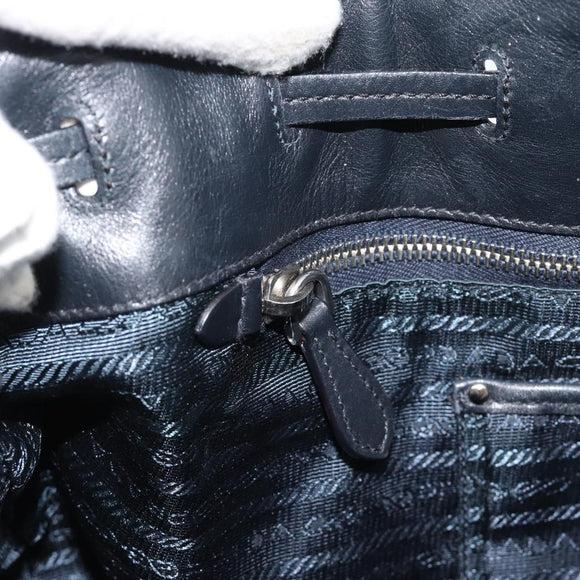 PRADA Umhängetasche Nylon Leder Schwarz Silber Auth 182816V