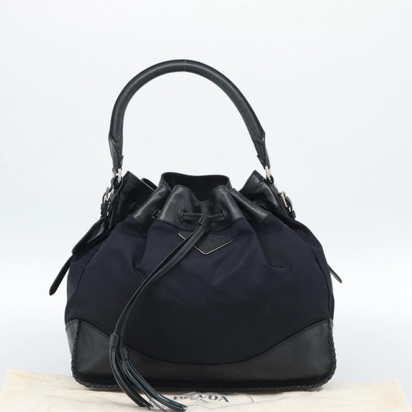 PRADA Umhängetasche Nylon Leder Schwarz Silber Auth 182816V
