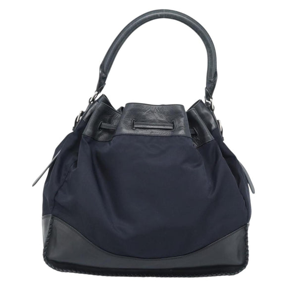 PRADA Umhängetasche Nylon Leder Schwarz Silber Auth 182816V