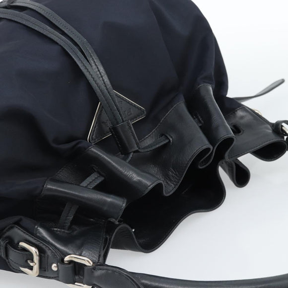 PRADA Umhängetasche Nylon Leder Schwarz Silber Auth 182816V