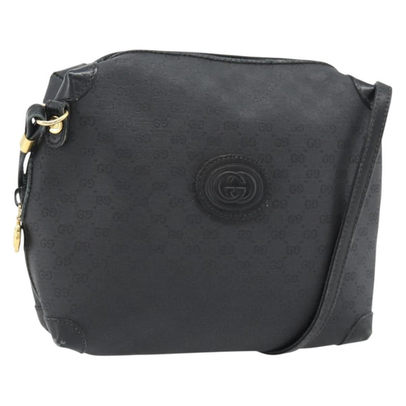 GUCCI Micro GG Supreme Shoulder Bag PVC Black Gold Auth 182820