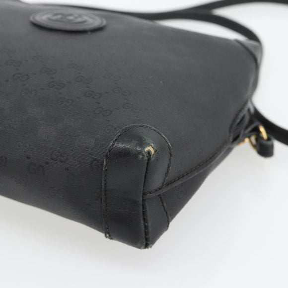 GUCCI Micro GG Supreme Shoulder Bag PVC Black Gold Auth 182820