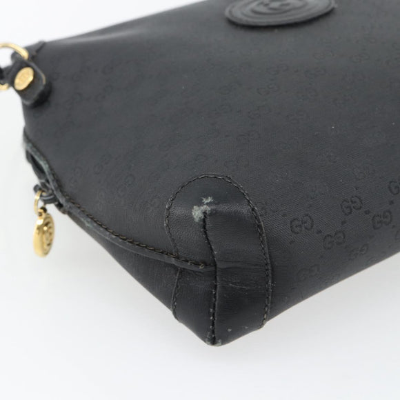 GUCCI Micro GG Supreme Shoulder Bag PVC Black Gold Auth 182820
