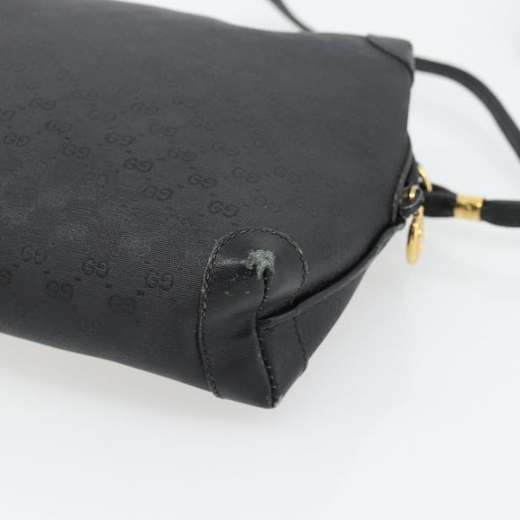 GUCCI Micro GG Supreme Shoulder Bag PVC Black Gold Auth 182820