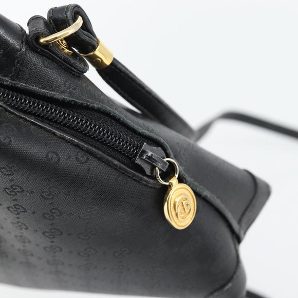 GUCCI Micro GG Supreme Shoulder Bag PVC Black Gold Auth 182820
