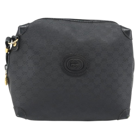 GUCCI Micro GG Supreme Shoulder Bag PVC Black Gold Auth 182820
