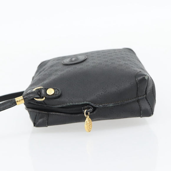 GUCCI Micro GG Supreme Shoulder Bag PVC Black Gold Auth 182820