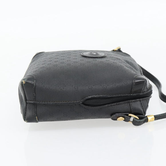 GUCCI Micro GG Supreme Shoulder Bag PVC Black Gold Auth 182820