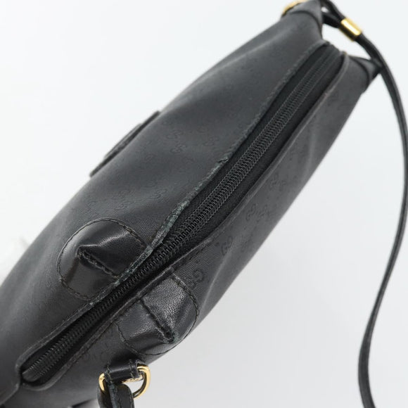 GUCCI Micro GG Supreme Shoulder Bag PVC Black Gold Auth 182820