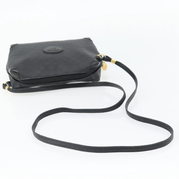GUCCI Micro GG Supreme Shoulder Bag PVC Black Gold Auth 182820