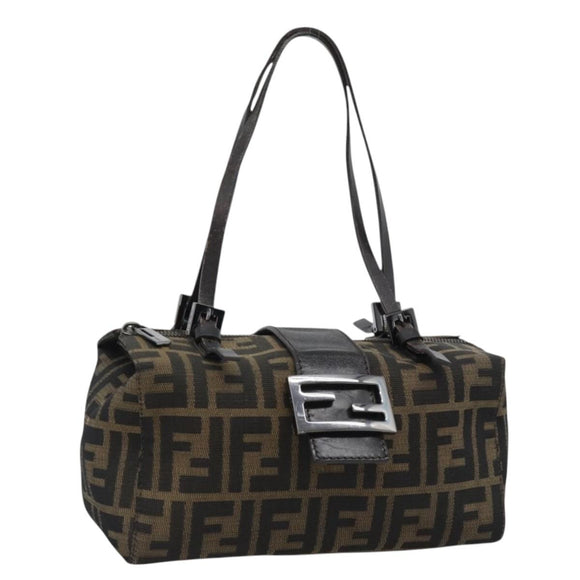 FENDI Zucca Canvas Mamma Baguette Hand Bag Brown Black Auth 182861A