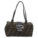 FENDI Zucca Canvas Mamma Baguette Hand Bag Brown Black Auth 182861A-2