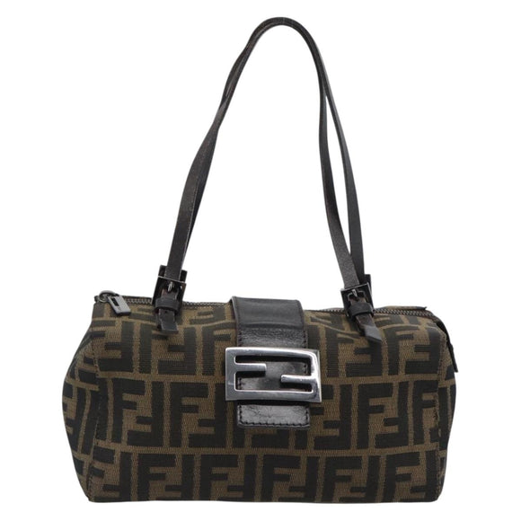 FENDI Zucca Canvas Mamma Baguette Hand Bag Brown Black Auth 182861A