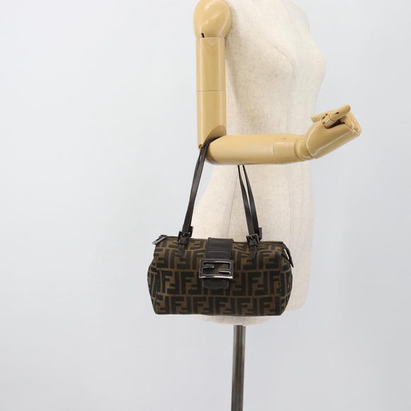 FENDI Zucca Canvas Mamma Baguette Hand Bag Brown Black Auth 182861A