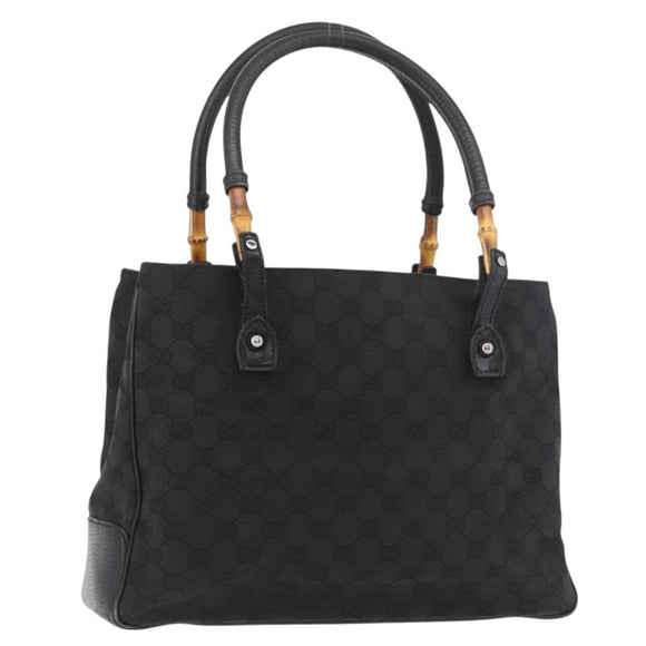 GUCCI GG Canvas Bamboo Handtas Zwart 112526 Auth 182862