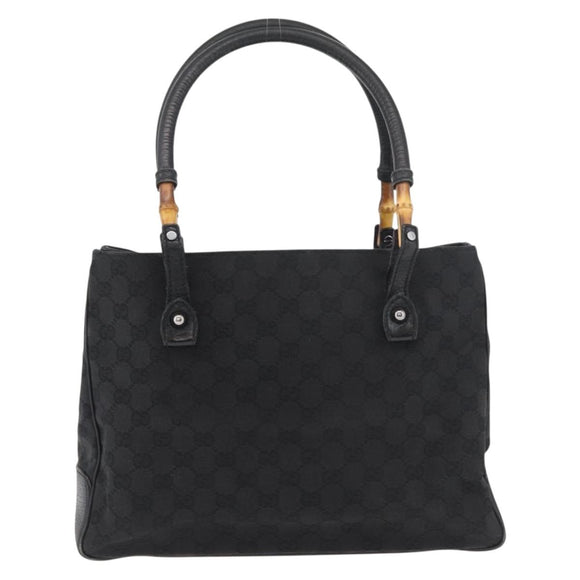 GUCCI GG Canvas Bamboo Handtas Zwart 112526 Auth 182862