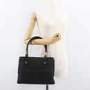 GUCCI GG Canvas Bamboo Handtas Zwart 112526 Auth 182862-27