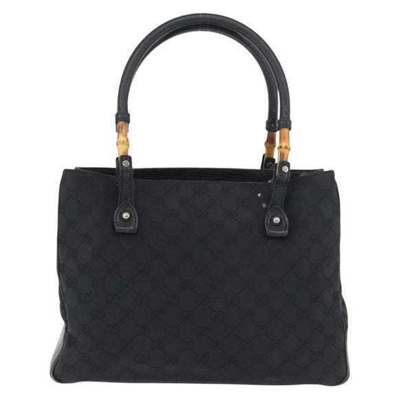 GUCCI GG Canvas Bamboo Handtas Zwart 112526 Auth 182862