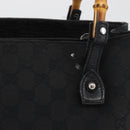 GUCCI GG Canvas Bamboo Handtas Zwart 112526 Auth 182862-4