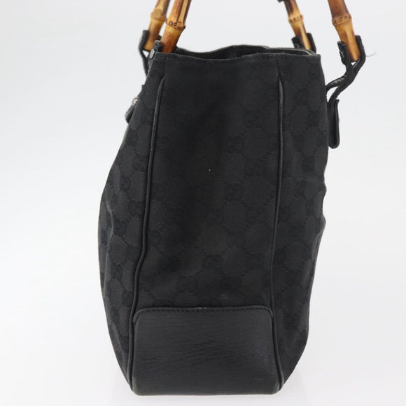 GUCCI GG Canvas Bamboo Handtas Zwart 112526 Auth 182862