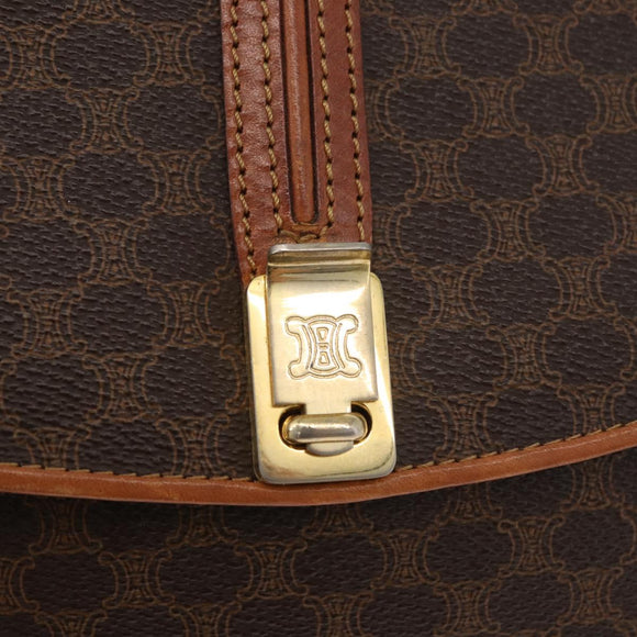 CELINE Macadam Canvas Shoulder Bag PVC Leather Brown Gold Auth 182863