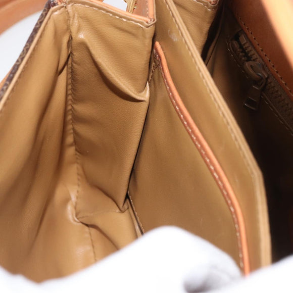CELINE Macadam Canvas Shoulder Bag PVC Leather Brown Gold Auth 182863