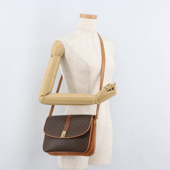 CELINE Macadam Canvas Shoulder Bag PVC Leather Brown Gold Auth 182863