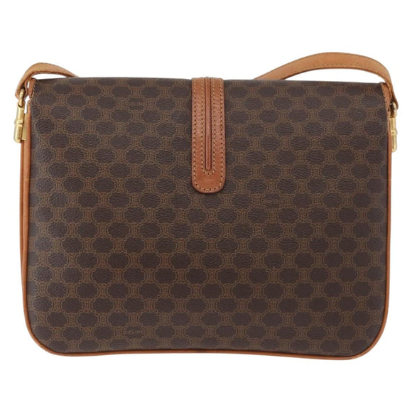CELINE Macadam Canvas Shoulder Bag PVC Leather Brown Gold Auth 182863