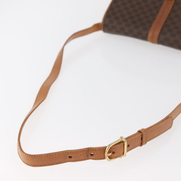 CELINE Macadam Canvas Shoulder Bag PVC Leather Brown Gold Auth 182863