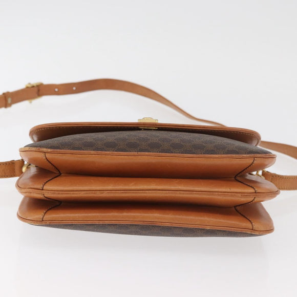 CELINE Macadam Canvas Shoulder Bag PVC Leather Brown Gold Auth 182863