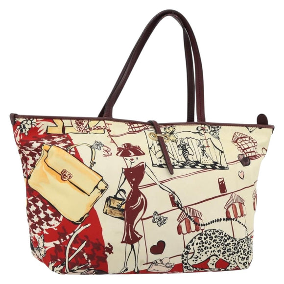 Salvatore Ferragamo Gancini Tote Bag Canvas Goud Bordeaux Auth 182865