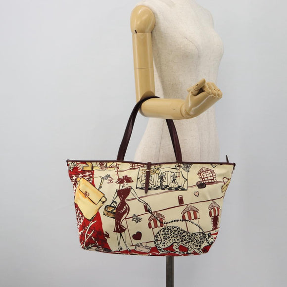 Salvatore Ferragamo Gancini Tote Bag Canvas Goud Bordeaux Auth 182865