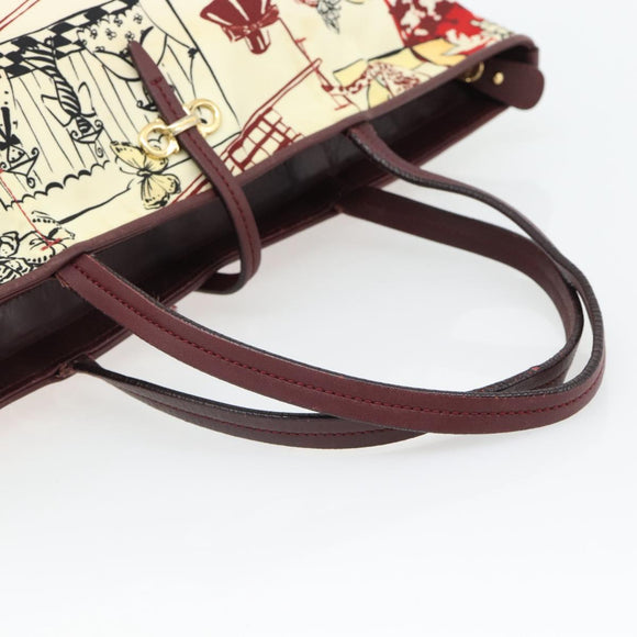 Salvatore Ferragamo Gancini Tote Bag Canvas Goud Bordeaux Auth 182865