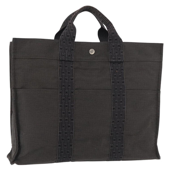 HERMES Her Line MM Handtasche Canvas Grau Silber Auth 182867
