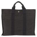 HERMES Her Line MM Handtasche Canvas Grau Silber Auth 182867-13