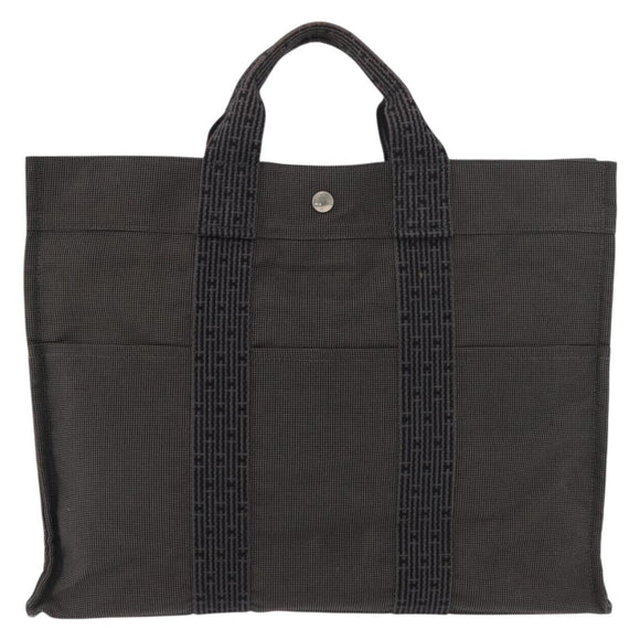HERMES Her Line MM Handtasche Canvas Grau Silber Auth 182867