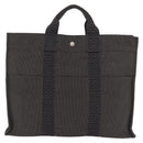 HERMES Her Line MM Handtasche Canvas Grau Silber Auth 182867-2