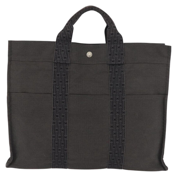 HERMES Her Line MM Handtasche Canvas Grau Silber Auth 182867