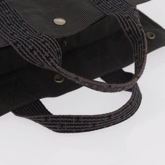 HERMES Her Line MM Handtasche Canvas Grau Silber Auth 182867
