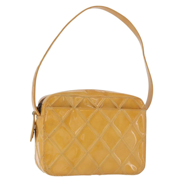 CHANEL Bicolor Schoudertas Lakleer Gele CC Auth 182869A