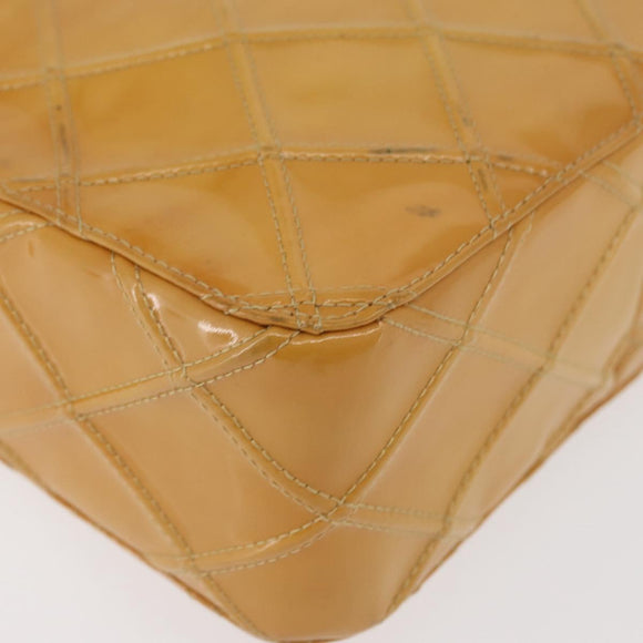 CHANEL Bicolor Schoudertas Lakleer Gele CC Auth 182869A