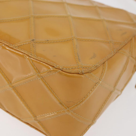 CHANEL Bicolor Schoudertas Lakleer Gele CC Auth 182869A