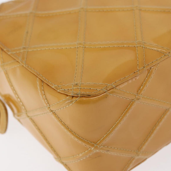 CHANEL Bicolor Schoudertas Lakleer Gele CC Auth 182869A