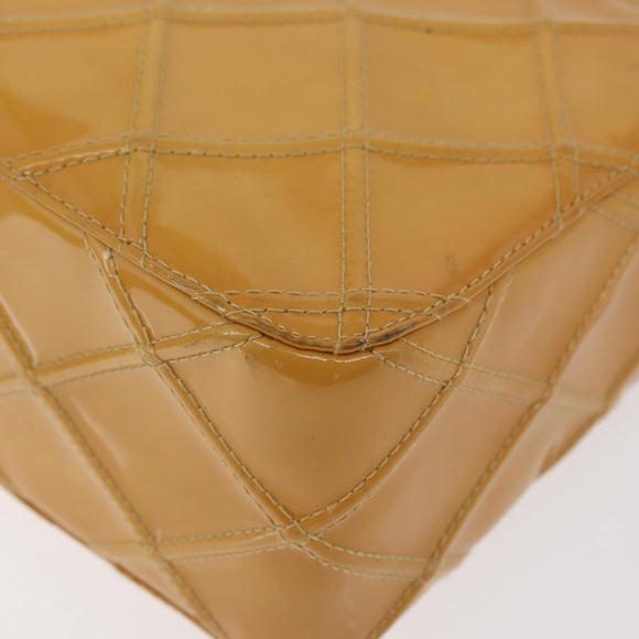 CHANEL Bicolor Schoudertas Lakleer Gele CC Auth 182869A