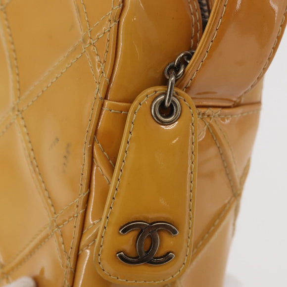 CHANEL Bicolor Schoudertas Lakleer Gele CC Auth 182869A